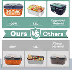 DUPASU Electric Lunch Box Food Warmer: 100W Heated Lunch Box for Adults, 1.8L Portable Fast Heating Lunchbox Food Heater for Car, Truck, Work, Travel, Lonchera Elctrica Porttil 12/24V/110-230V