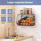 Housolution Wall Mounted Fruit Basket for Kitchen, Hanging Fruit Bowl Wire Baskets with 4 Hanger Hooks, Potato and Onion Storage, Countertop Organizer for Snack, Fruits and Vegetable Storage