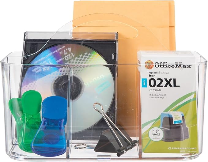mDesign School Supplies Desk Organizer Tote for Scissors, Pens, Pencils, Notepads, Markers, Highlighters, Tape - Small, Clear