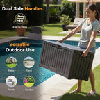 DUMOS 60 Gallon Deck Box, UV Resistant Waterproof Storage Bin for Patio Cushions Gardening Tools, Lockable Resin Outdoor Storage Box with Hundles, Brown