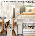 50L Baby Laundry Hamper for Nursery, Slim Laundry Hampery with Handles, Narrow Laundry Basket for Dorm, Bedroom, Living Room, Collapsible Laundry Basket, White