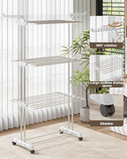 Bigzzia 4 Tier Folding Drying Rack Clothing Clothes Horses Rack Stainless Steel Laundry Drying Rack (Grey White, 4 Tier)