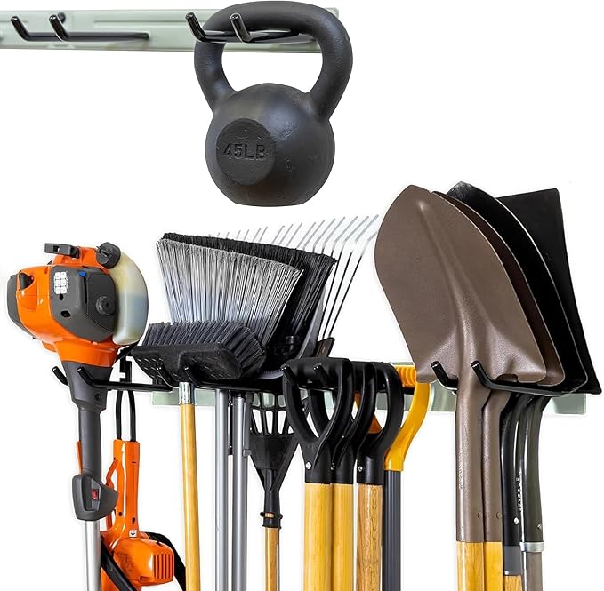 StoreYourBoard 36" Garage Tool Organizer Wall Mount | Garden Tool Organizer System | Heavy Duty Garden Tool Storage Rack for Yard Tools Rakes Shovels 250lbs Garage Organization | 4 PVC Coated Hooks