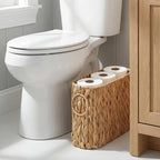 Toilet Paper Storage, Handwoven Toilet Paper Baskets with Handle for 9 Standard Rolls, Large Water Hyacinth Magazine Holder Narrow Wicker Trash Can for Bathroom Accessories