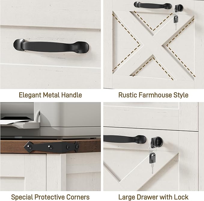 Lateral File Cabinet with 6 Drawers, Farmhouse File Cabinet with Lock for Letter/A4 Size Hanging Files, Wood File Storage Cabinets Printer Stand for Home Office Cabinets, Rustic White and Brown