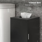 HOMCOM Toilet Paper Cabinet, Small Bathroom Corner Floor Cabinet with Doors and Shelves, Thin Storage Bathroom Organizer for Paper Shampoo, Black