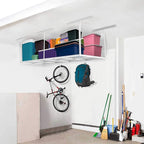 3ftx8ft Overhead Garage Storage Rack, Heavy-Duty Metal Garage Ceiling Storage Rack, 22''-40" Adjustable Ceiling Drop-Down, 600 lb. Loading Weight Capacity, White