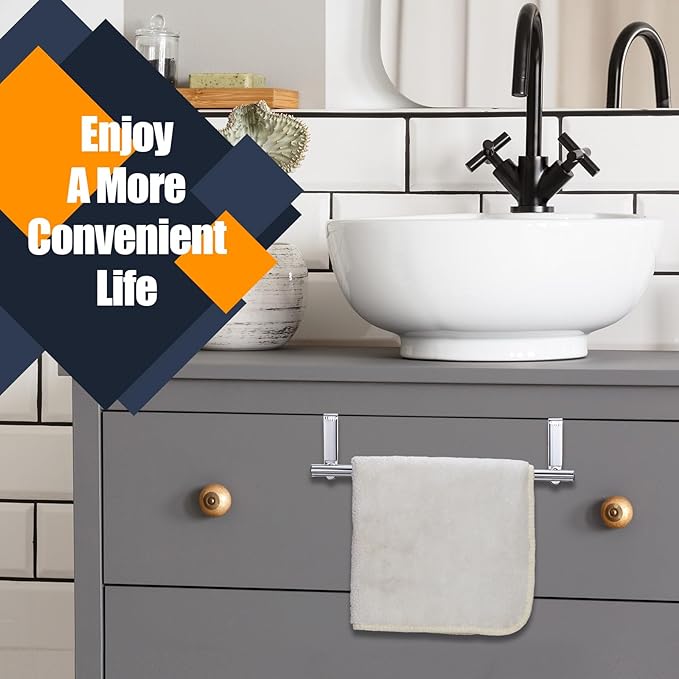 2 Pack Towel Rack for Cabinet, Over Cabinet Bar, Strong Steel Towel Holder, 9 Inch for Home Kitchen Bathroom Doors(Silver)