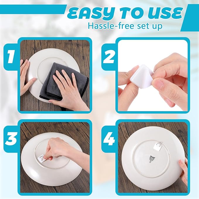 20Pcs Invisible Adhesive Plate Hanger, 1.25 Inch Vertical Plate Holders for The Wall, Adhesive Picture Hanger, Wall Plate Hanger Display Holder, Hanging Hooks for Decorative Plates and Wall Art