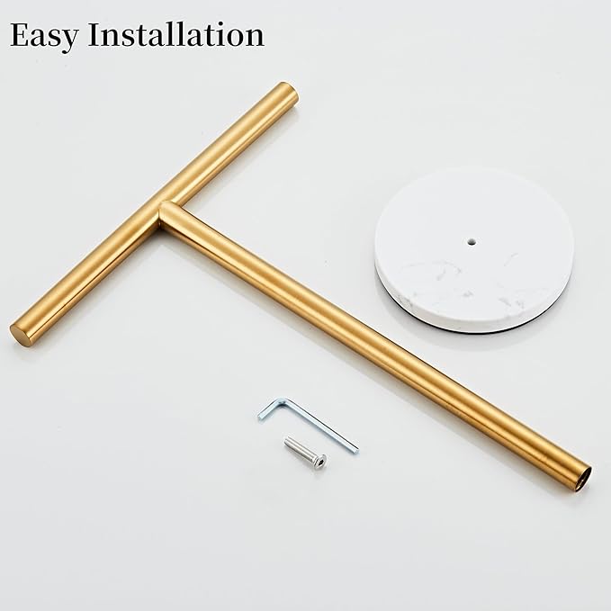 Hand Towel Holder, 15 Inch T-Shape Freestanding Towel Rack Stand for Bathroom & Kitchen Countertop with Brushed Gold Finish and Marble Base