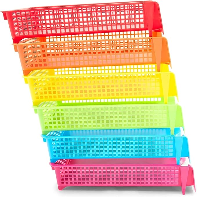 Bright Creations Classroom Turn in Trays - 6-Pack, Letter Size, 12.75 x 9.75 x 2.75 in, Rainbow Plastic - Teacher Supplies & Classroom Must Haves - Stackable Paper Organizer & Homework Trays