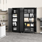 Greenvelly 73" Storage Cabinet with Wheels, Rolling Metal Cabinet with Locking Doors and Adjustable Shelves, Steel Tool Cabinet for Home Office, Garage, Warehouse, Black(32" W x 16" D)
