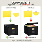Collapsible File Box with Lid & Plastic Slide - Hanging Document Organizer for Office/Home, 14.96x12.6x10.83 Inch,Decorative Home File Bin,Black, 1 Pack (No Folders Included)