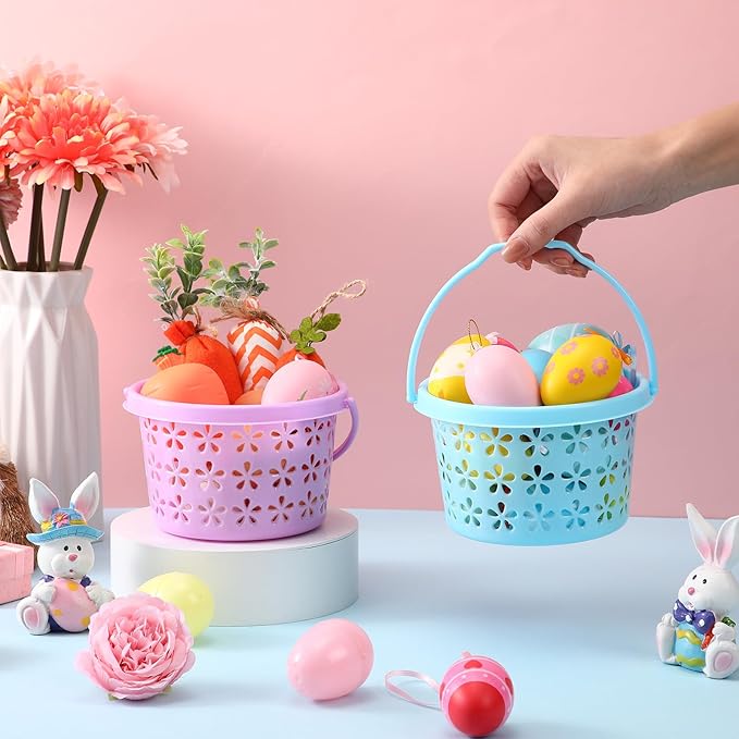 Havawish Easter Baskets Bulk with Handle Small Colorful Plastic Eggs Baskets Easter Bucket for Egg Hunt Spring Party Favors(25 Pcs,Round)