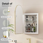 Recessed Medicine Cabinet Mirror,Brushed Gold Arched Medicine Cabinet with Mirror for Bathroom,Metal Edge Mirrored Medicine Cabinets,in Wall Arch Mirrored Cabinets with Storage 16x26 in