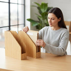 2 Pack Bamboo File Folder Holder Book Holder Frames Document Cabinet Rack Storage Organizer Small Magazine Shelf for Home ,Office