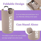 95L Folding Laundry Basket for Singles, Large Laundry Hamper with Aluminum Handles, Freestanding Dirty Clothes Basket, Sturdy Oxford Fabric Clothes Hampers for Travel, Dormitory, Khaki