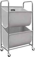 STORAGE MANIAC 80 Liters Vertical Rolling Laundry Hamper, 2 Section Laundry Sorter with Wheels and 2 Breaks, 2-tier Laundry Baskets for Small Space, Dorm, Laundry Room, Closet, Bathroom, Gray 2-tier