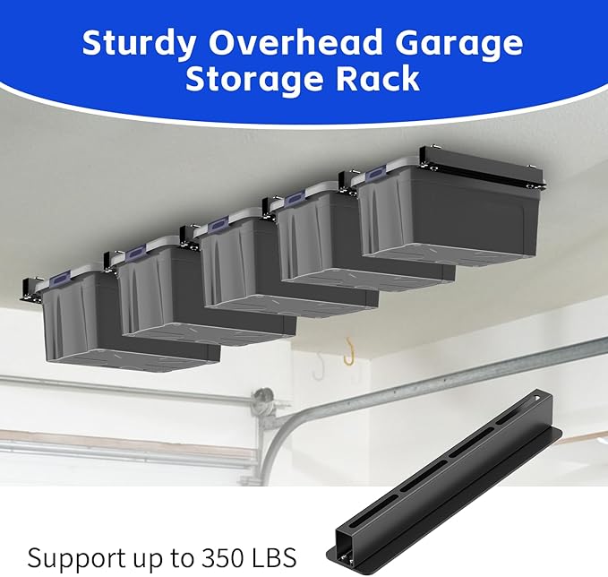 6-Pack Overhead Storage Rack, Ceiling Rack for Bin Organization, Heavy-Duty Garage Support for Most Containers (for 5 Bins)