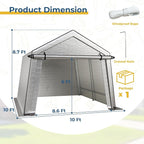 10 x 10 FT Carport, Portable Shed w/220G Heavy Duty Waterproof PE Tarp, Roll-up Zipper Door & Vent, Weather-Resistant Storage Shed for Motorcycle, Bike and Tools, Gray