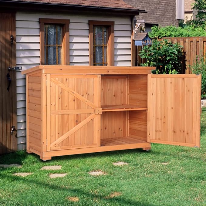 VINGLI Outdoor Wooden Storage Shed, 50.4” x 19.7” x 34.6” (L x W x H) Extra Large Garden Shed Outside Tool Cabinet with 2 Safety Latches, Patio Storage Organizer for Garden Yard Lawn Equipment