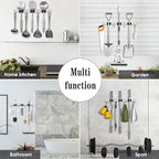 2 Pack 3 Racks and 4 Hooks Broom and Mop Holder Wall Mounted Garage Organizer Storage Tool Racks Stainless Steel Heavy Duty Hooks Self Adhesive Solid Non-slip Wall Hangers for Home Kitchen Garden