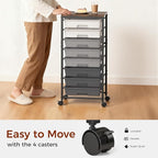 Rolling Cart with 8 Drawers, Plastic Drawer Storage Carts with Wheels & Wooden Tabletop, Metal Utility Cart Organizer for Bedroom Living Room Office Classroom Craft Organization and Storage, Grey