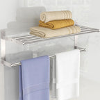Towel Racks for Bathroom, 2 Tier Bathroom Shelf with Towel Bar, 24 Inch Stainless Steel Towel Rack Wall Mounted, Bathroom Towel Storage Hotel Towel Rack with Shelf, Brushed Nickel