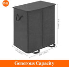 Lifewit Double Laundry Hamper with Lid and Removable Laundry Bags, Large Collapsible 2 Dividers Dirty Clothes Basket with Handles for Bedroom Laundry Room Closet Bathroom College, 155L Black