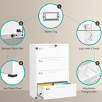 SISESOL 4 Drawer Lateral File Cabinet with Lock,White Lateral Filing Cabinet,Horizontal Metal Filing Cabinets,Locked Wide Four Drawer File Cabinets for Office Home,Fit A4/F4/Letter/Legal File