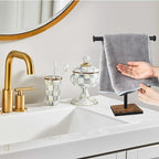 Hand Towel Holder Stand, Bathroom Hand Towel Rack with Weighted Base, T-Shape Standing Towel Racks, Farmhouse Countertop Towel Stand for Kitchen Counter, Rustic Black Brown