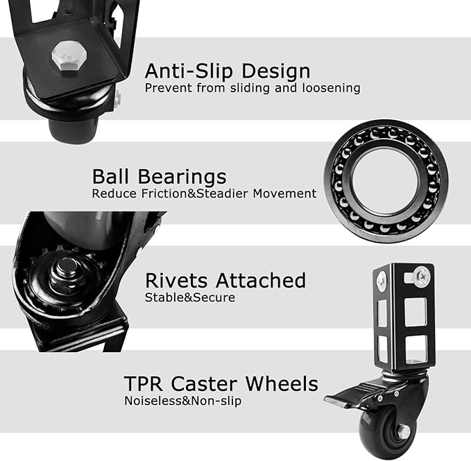 8PCS Storage Rack Caster Wheels,3" Heavy Duty Locking Caster Wheels Warehouse Shelf & Storage Racks Accessories,Fit for Boltless Self Locking Shelving Racks,500LB Capacity(Black)