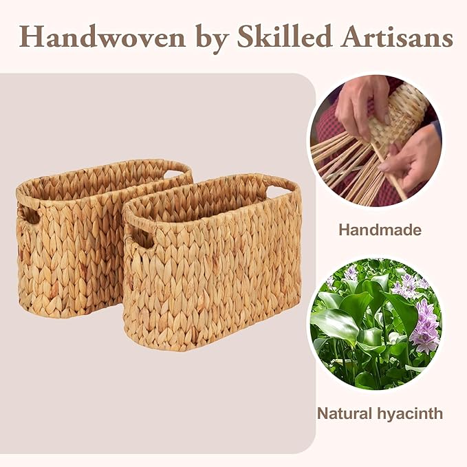 Wicker Toilet Paper Holder Stand, 6 Rolls Wicker Toilet Paper Storage Basket for Bathroom, Natural Water Hyacinth Storage Baskets with Handles