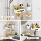 LEVERLOC Shower Caddy Suction Cup Set Shower Organizer & Soap Holder & Toothbrush Holder, Bathroom Shelf Basket NO-Drilling, Removable Suction Storage Waterproof Bathroom Caddy, White | Shower Organizer, Soap Holder, Toothbrush Holder, Removable Suctio...