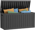 80 Gallon Outdoor Deck Box,Waterproof Resin Outdoor Storage Boxes, Outside Storage Lockable Container for Garden Tools,Indooor Cushions,Accessories (Black)