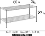 24" Deep x 60" Wide x 27" Height Wire Shelving Kit | 2-Tier | NSF Commercial Storage Rack Unit