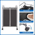 STORAGE MANIAC Laundry Sorter 2 Section, 90 L Gal Laundry Hamper with Wheels, Clothes Basket Separator Sorter, 2 Bag Clothes Cart with Wheels and Removable Bags for Closet, Dorm, Collage, Black