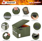 TOMKID Fireproof Document Box, Fire Proof Safe Box for Home Document Organizer with Lock, Fire Organizer Office Storage Cabinet for Hanging Letter/Legal Folder 16.1 x 12.9 x 11in (Green)