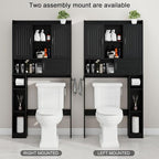 Vabches Farmhouse Over The Toilet Storage Cabinet with 2 Barn Doors & Sliding Door, Over The Toilet Bathroom Organizer with Open Storage Layer and Adjustable Shelves & Hooks.Black