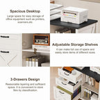 3 Drawer File Cabinet, Farmhouse Lateral Filing Cabinet Fits Files Letter or A4 Size, Wooden Printer Stand with Open Storage Adjustable Shelf for Home Office, White and Black