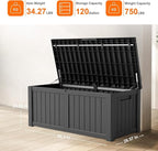 DRATO 120 Gallon Large Deck Box, Outdoor Storage Box for Patio Furniture, Patio Cushions, Gardening Tools, Pool Supplies,660lbs Weight Capacity,Waterproof Resin Storage Boxes（Black，120 Gallon）