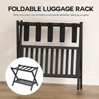 Luggage Racks Suitcase Stand Foldable With Storage Shelf For Guest Room Hotel Essentials Solid Bamboo Heavy-Duty Item Holder Black