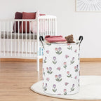 LANGYASHAN Laundry Basket Canvas Fabric Collapsible Organizer Basket for Storage Bin Toy Bins Gift Baskets Bedroom Clothes Children Nursery Hamper (Tulip)
