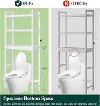 Smiry Over The Toilet Storage Cabinet, 3-Tier Bamboo Bathroom Organizers with Adjustable Shelf & 4 Hooks, Space Saving Shelf Rack for Bathrooms, Laundry Room, Balcony, White