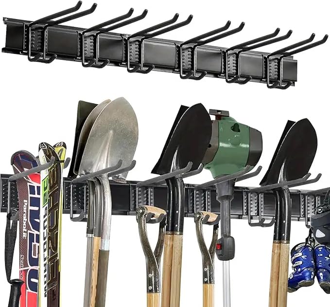 Ski & Snowboard Wall Rack With 12 Inch Storage Hooks, Ski Board Wall-Mounted Organizaion System Holds Up to 300 lbs, Black