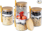 Overnight Oats Containers with Lids,16oz Overnight Oats Jars 4 Pack, Oatmeal Cups,Meal Prep Containers,Glass Meal Prep Containers with Lids,China Pudding Jars