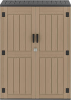 DWVO 59 Cu. Ft. Vertical Storage Shed, Weatherproof Outdoor Tall Cabinet with Double-Wall Panels and Floor, Lockable Resin Shed for Garden, Garage, Patio,Brown (Shelves Not Included)