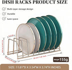 Dish Rack Plates Holder 2 Pack set, Plate organizer for cabinet space saver, Pan lid organizer, Kitchen Storage Cabinet Organizer for Plates/bowls/cups/lids/cutting boards/spatulas