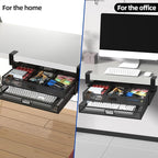 Under Desk Drawer Organizer No Drill Metal Under Desk Storage Drawer Container 2 Slide Out Cabinet Drawer Suitable for Home And Office (Extra Large)