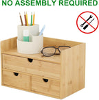 Wisuce Bamboo Desk Drawer Organizer, Desktop Organizer with Drawers Tabletop Storage Organization Box for Office Home Toiletries Supplies Vanity, No Assembly Required(1 with shelf-3 Drawers)